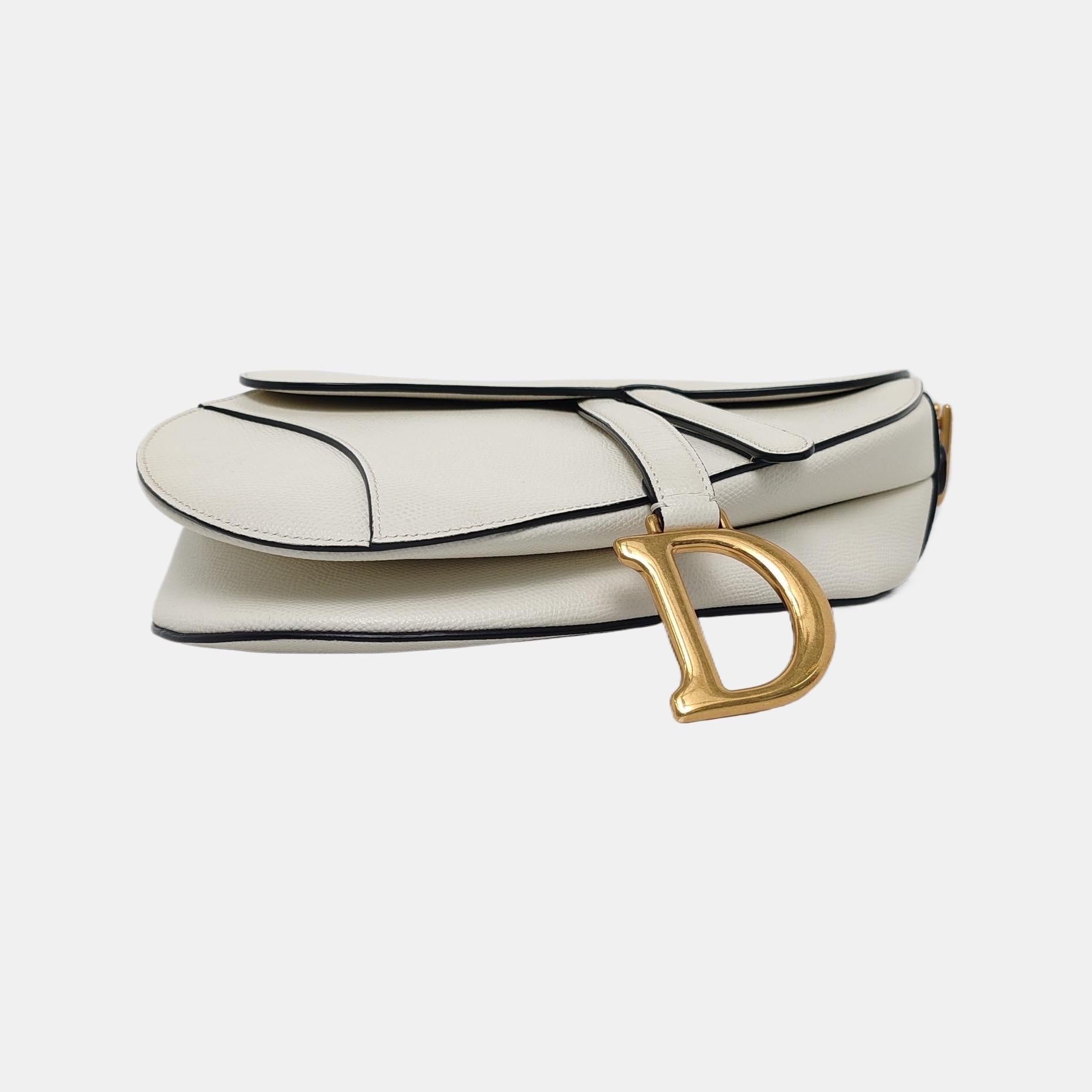 Women's Dior Saddle Medium White Grained Leather Gold Hardware