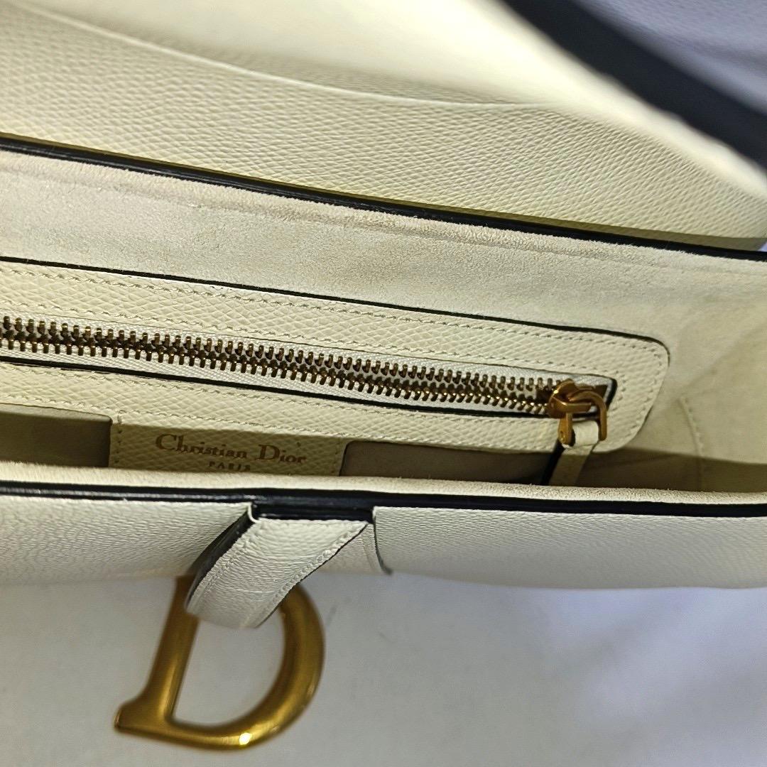 Dior Saddle Medium White Grained Leather Gold Hardware 4