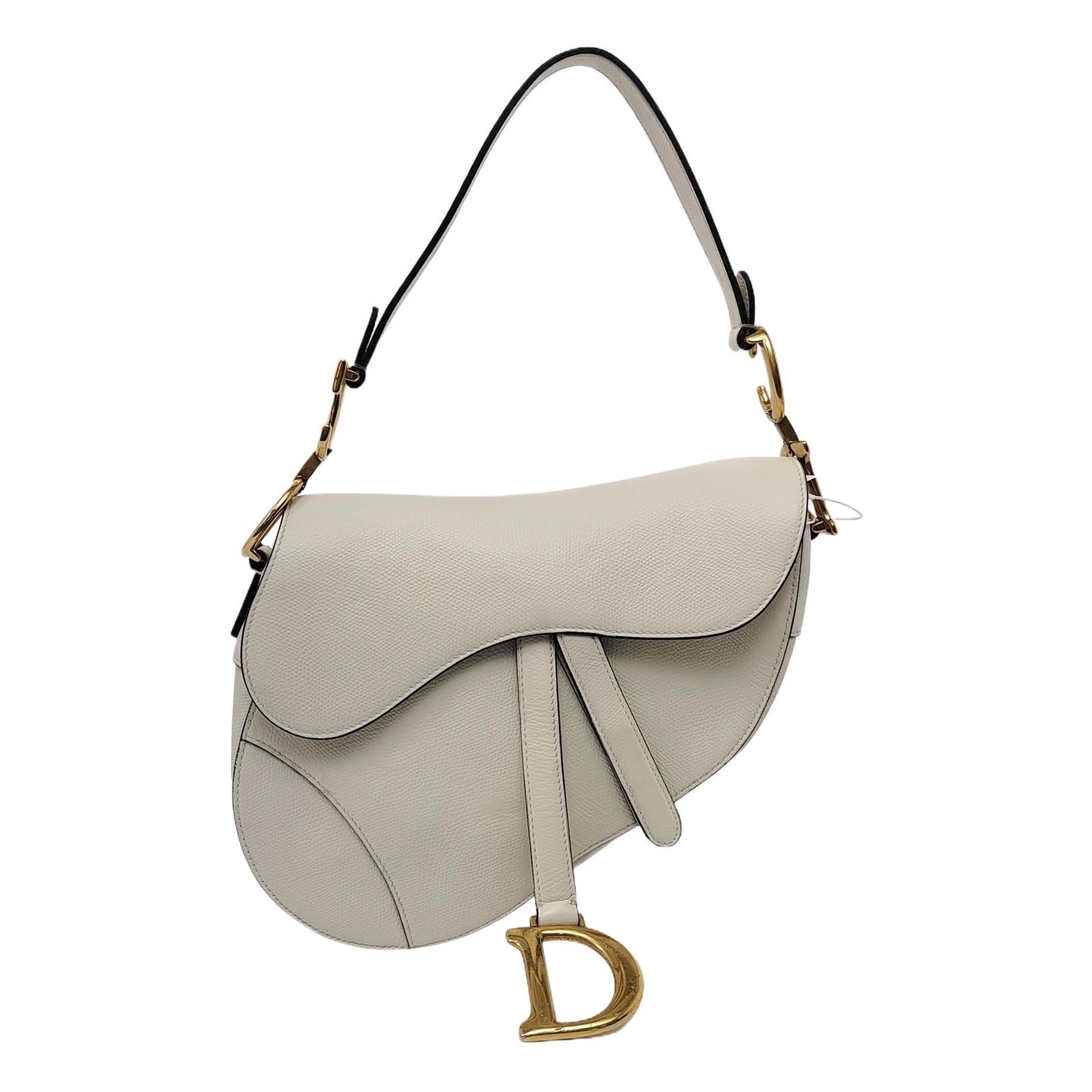 Dior Saddle Medium White Grained Leather Gold Hardware