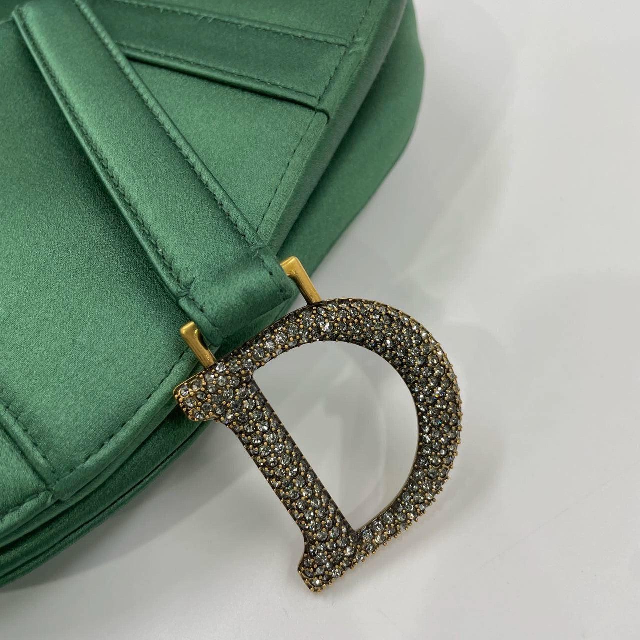 Dior Saddle Mini 2019 Silk Emerald Green with crystals For Sale 9