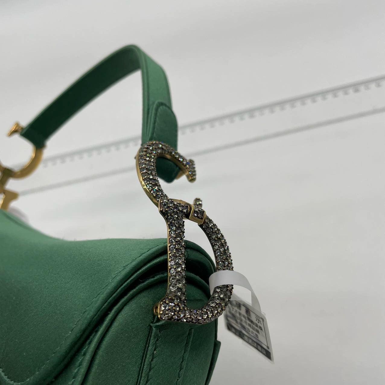 Dior Saddle Mini 2019 Silk Emerald Green with crystals 10