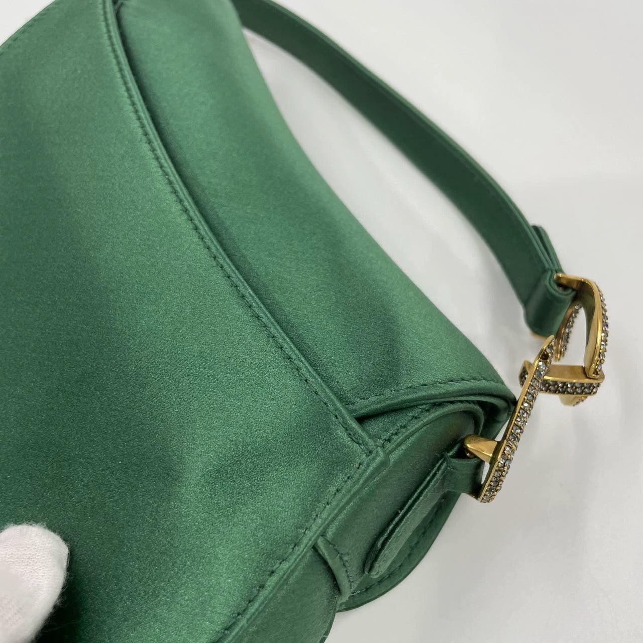 Dior Saddle Mini 2019 Silk Emerald Green with crystals For Sale 10