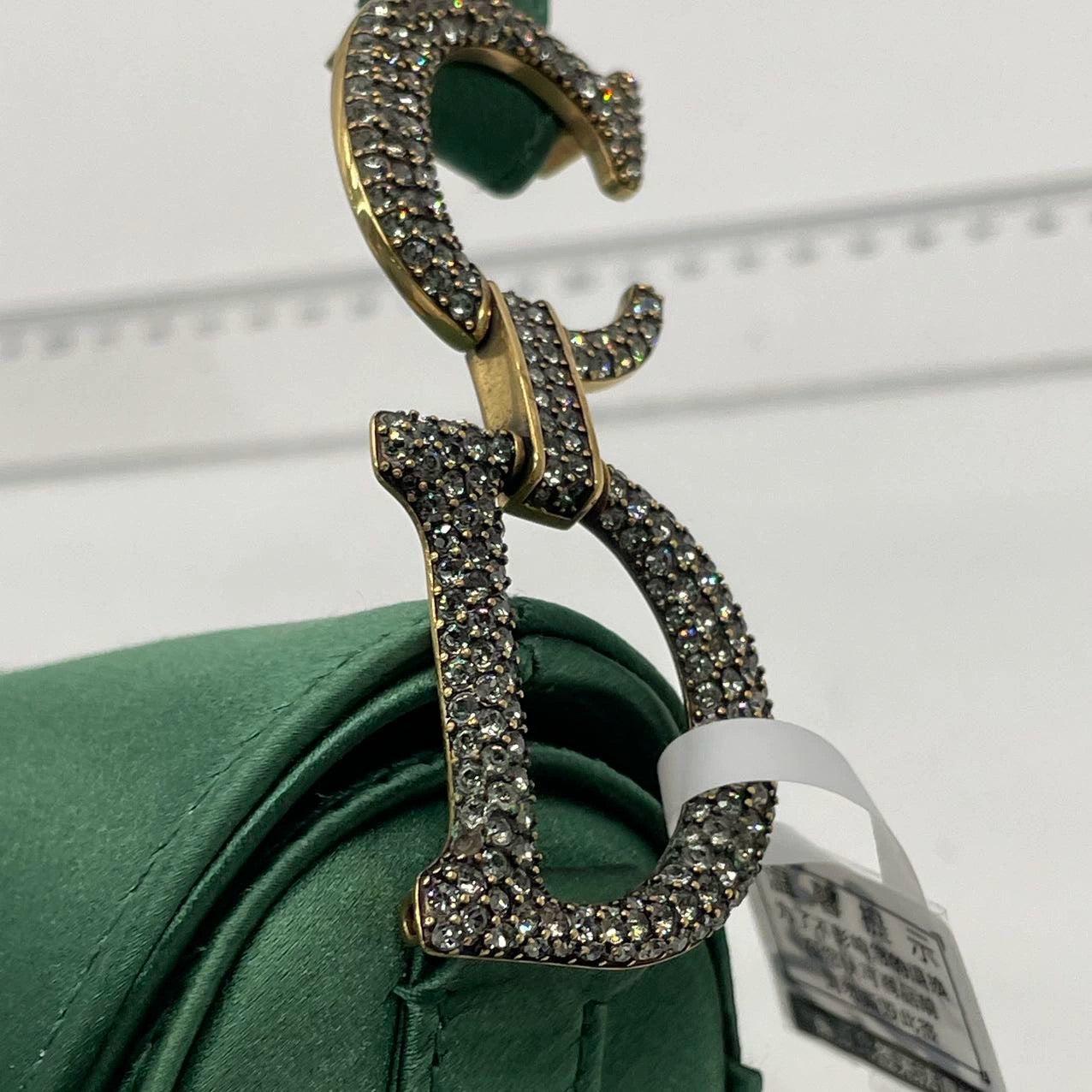 Dior Saddle Mini 2019 Silk Emerald Green with crystals 11