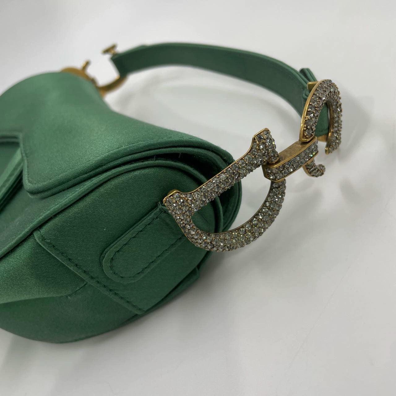 Dior Saddle Mini 2019 Silk Emerald Green with crystals For Sale 12