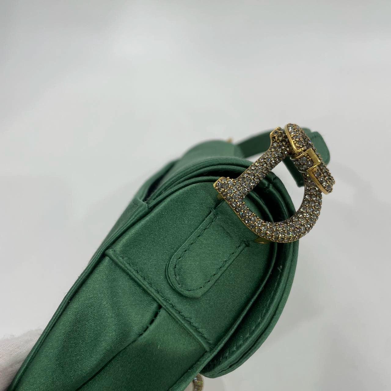 Dior Saddle Mini 2019 Silk Emerald Green with crystals For Sale 13