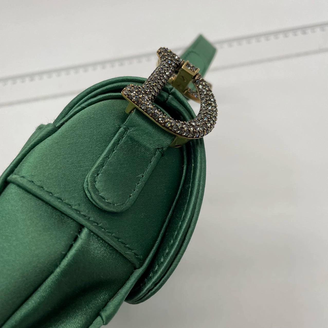 Dior Saddle Mini 2019 Silk Emerald Green with crystals 14