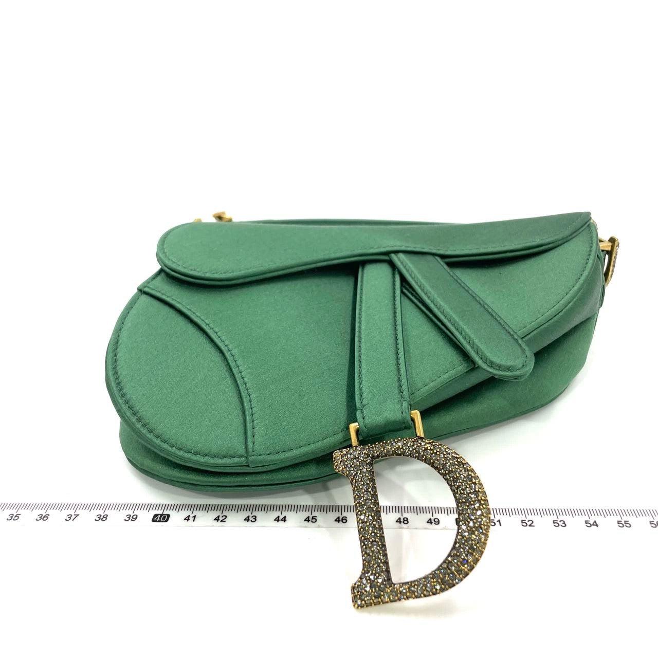 Dior Saddle Mini 2019 Silk Emerald Green with crystals In Excellent Condition For Sale In AUBERVILLIERS, FR