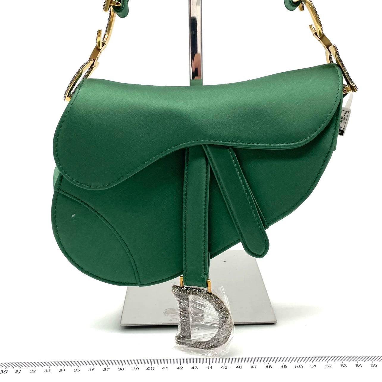 Dior Saddle Mini 2019 Silk Emerald Green with crystals In Good Condition In AUBERVILLIERS, FR