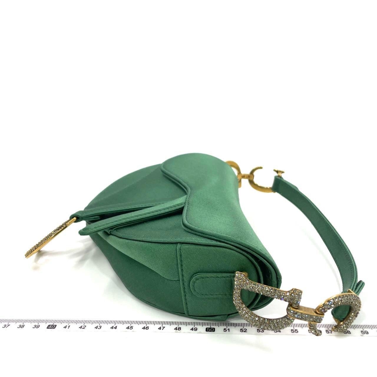 Women's Dior Saddle Mini 2019 Silk Emerald Green with crystals For Sale