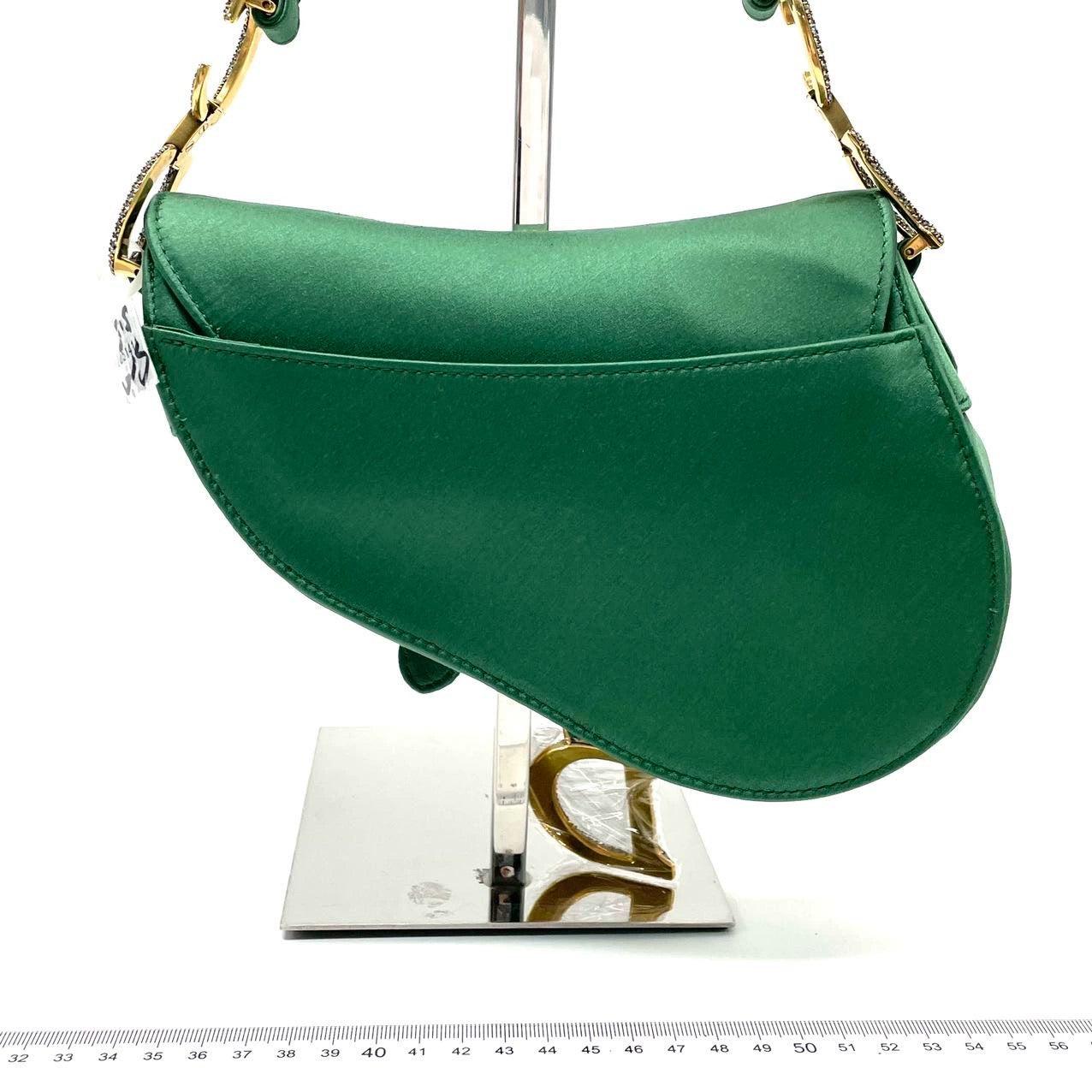 Women's Dior Saddle Mini 2019 Silk Emerald Green with crystals
