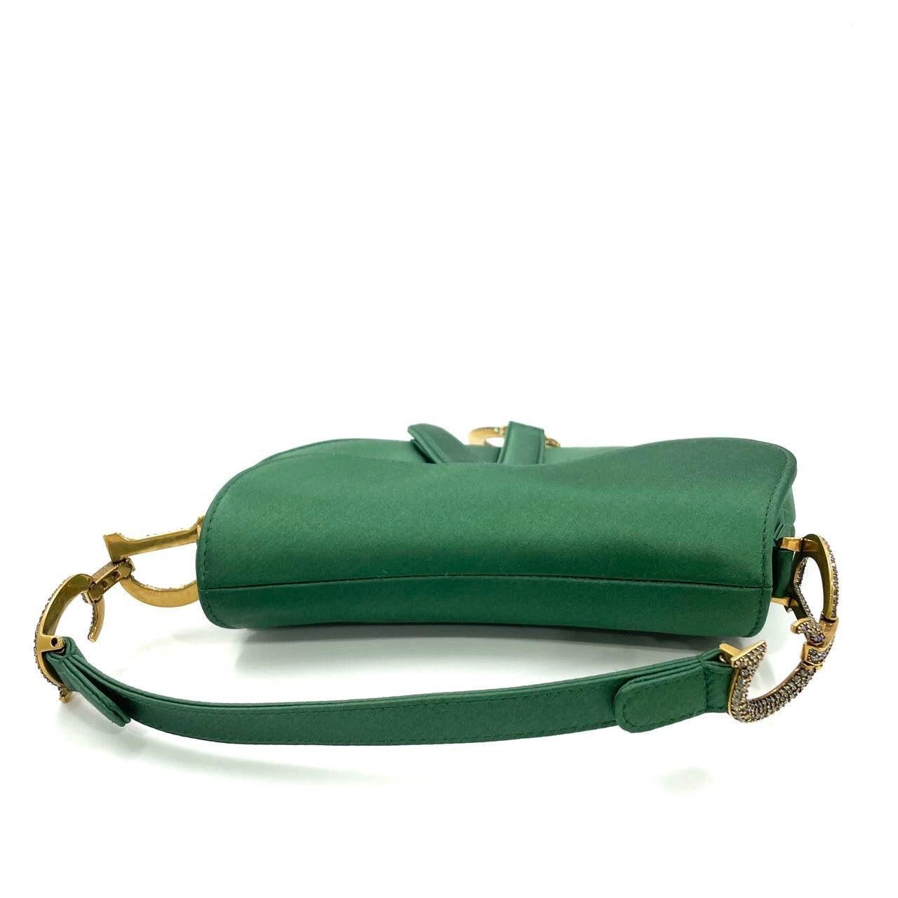 Dior Saddle Mini 2019 Silk Emerald Green with crystals For Sale 1