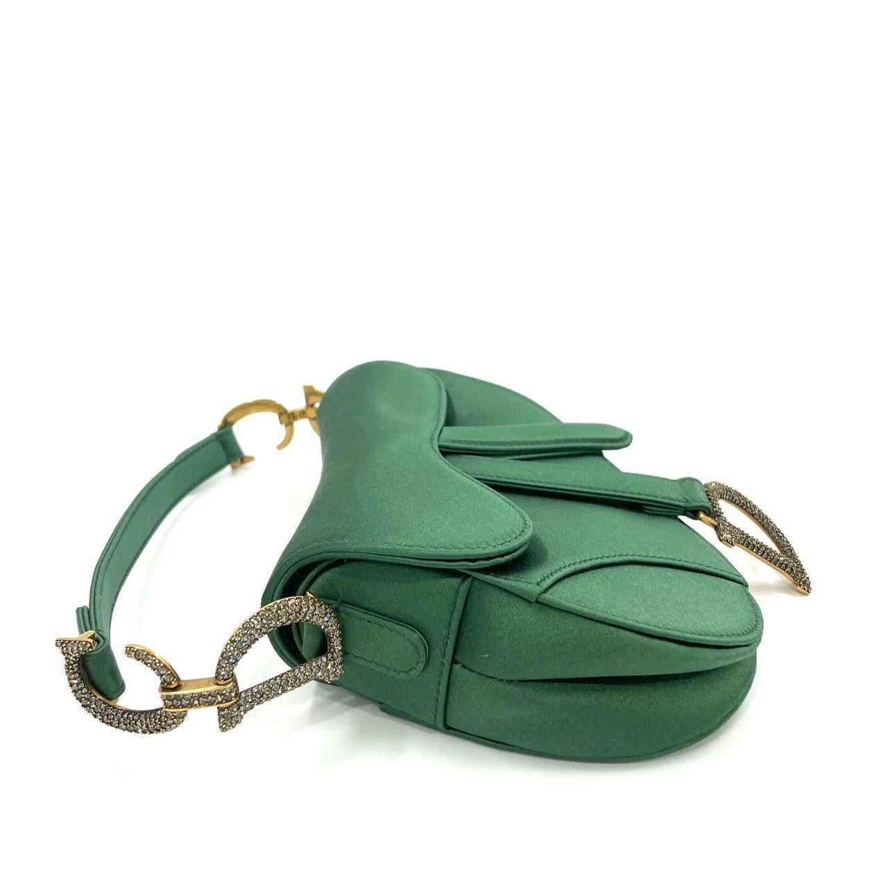 Dior Saddle Mini 2019 Silk Emerald Green with crystals For Sale 2