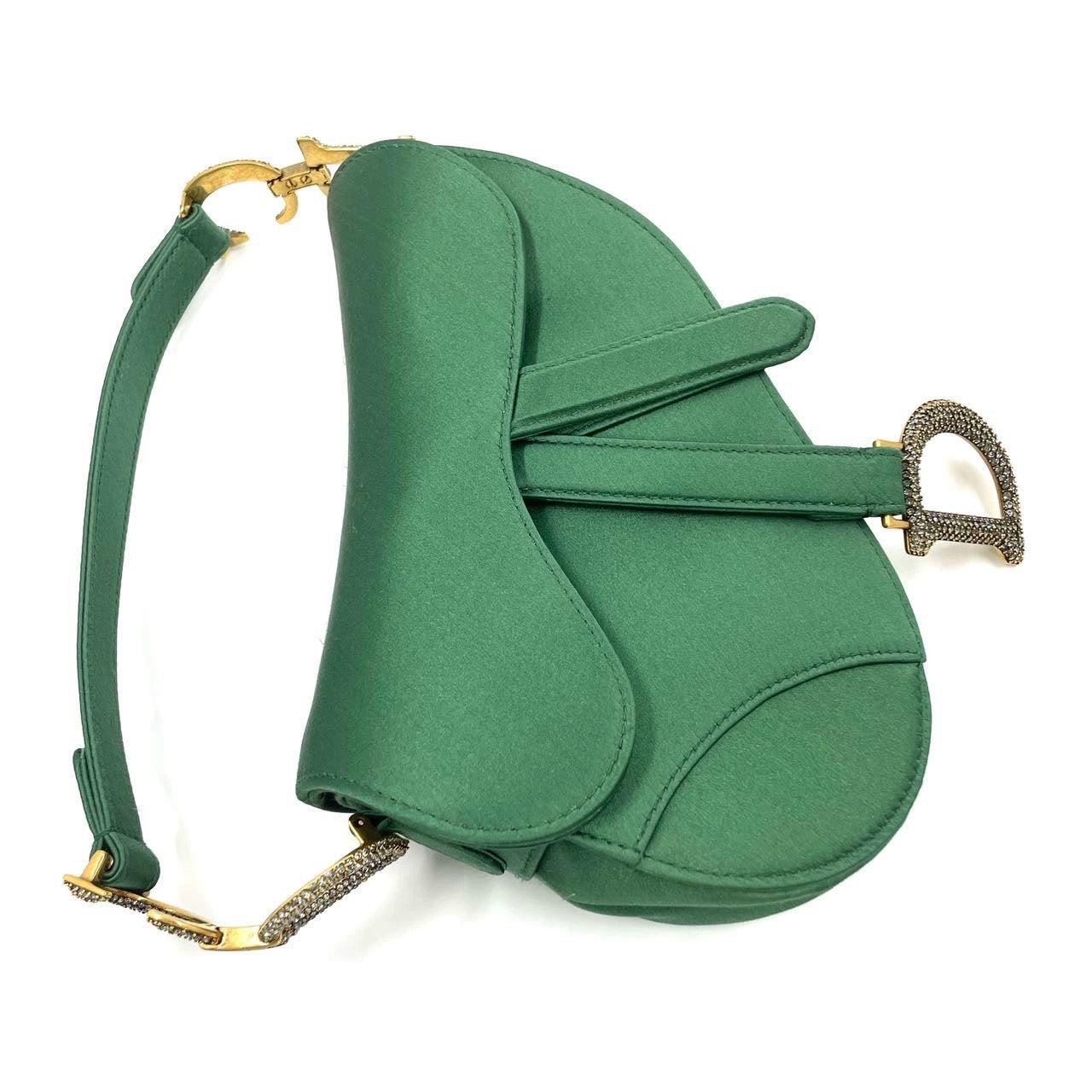 Dior Saddle Mini 2019 Silk Emerald Green with crystals For Sale 3