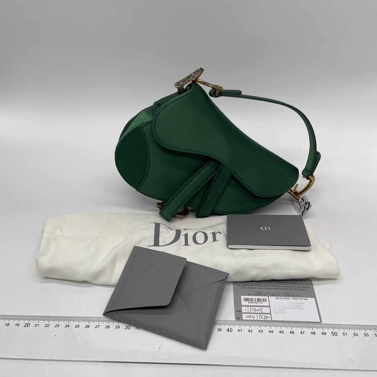 Dior Saddle Mini 2019 Silk Emerald Green with crystals 3