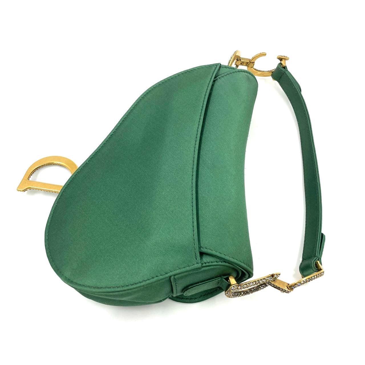 Dior Saddle Mini 2019 Silk Emerald Green with crystals For Sale 4
