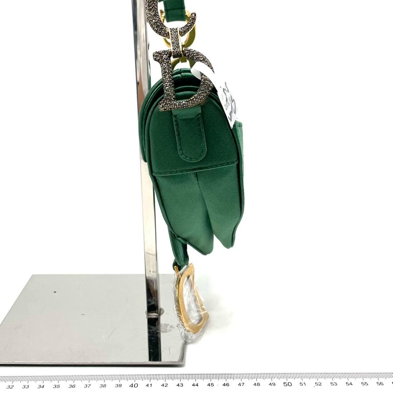 Dior Saddle Mini 2019 Silk Emerald Green with crystals 4