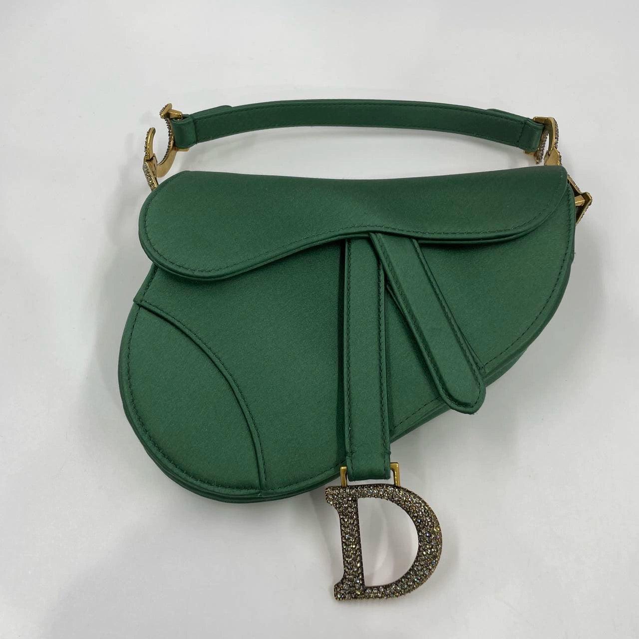 Dior Saddle Mini 2019 Silk Emerald Green with crystals For Sale 5