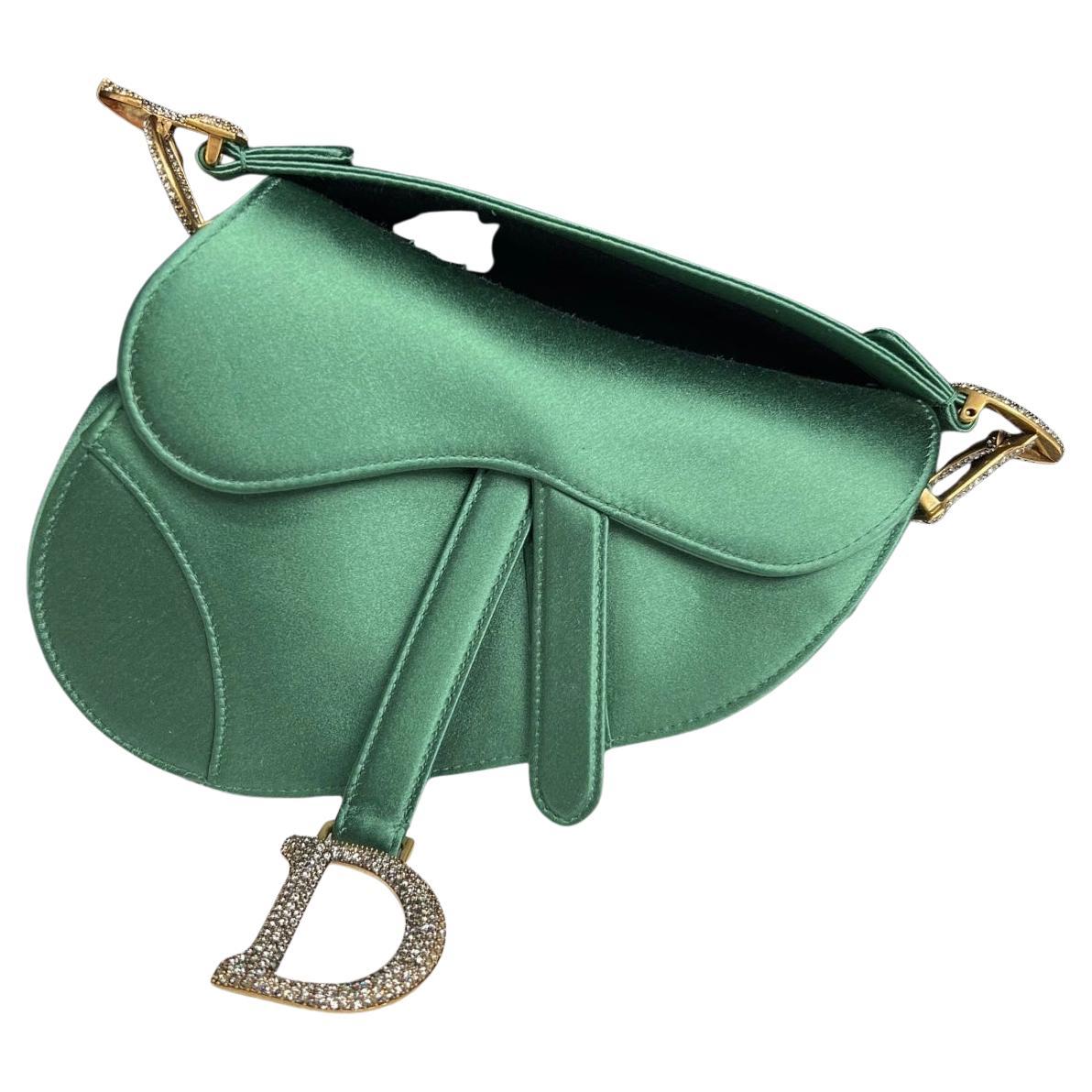 Dior Saddle Mini 2019 Silk Emerald Green with crystals For Sale