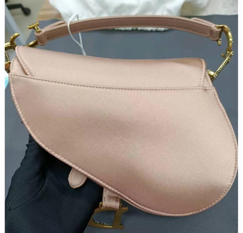 Dior Saddle Mini 2019 Silk Pink with Crystal Buckle Handbag For Sale 12