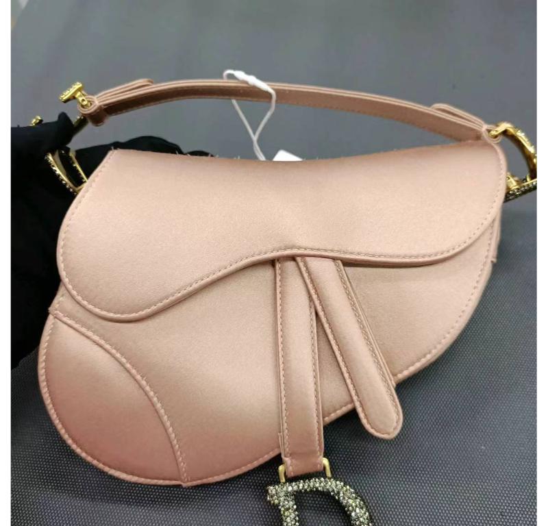 Dior Saddle Mini 2019 Silk Pink with Crystal Buckle Handbag For Sale 13