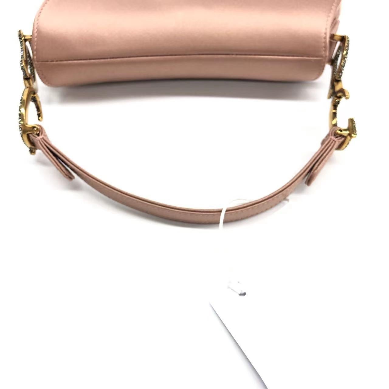 Dior Saddle Mini 2019 Silk Pink with Crystal Buckle Handbag For Sale 1