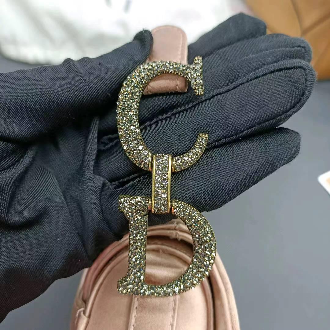 Dior Saddle Mini 2019 Silk Pink with Crystal Buckle Handbag For Sale 4