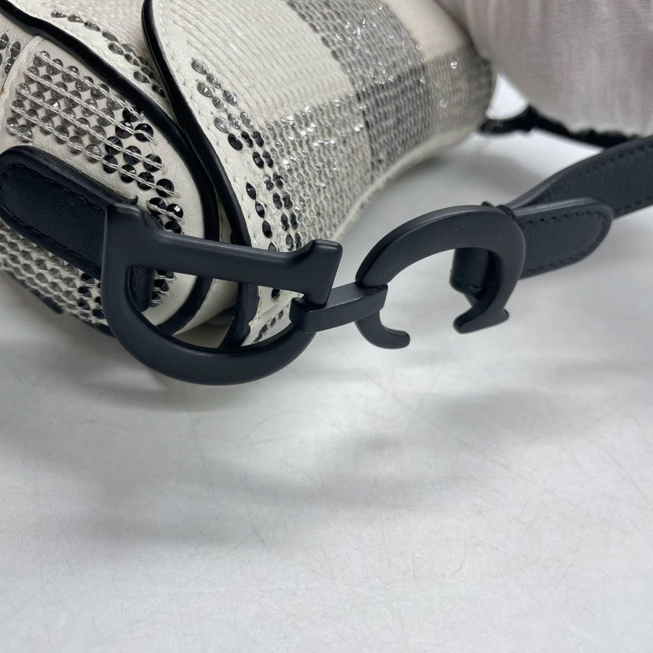 Dior Saddle Mini Beaded Black and White checkered Pattern 6
