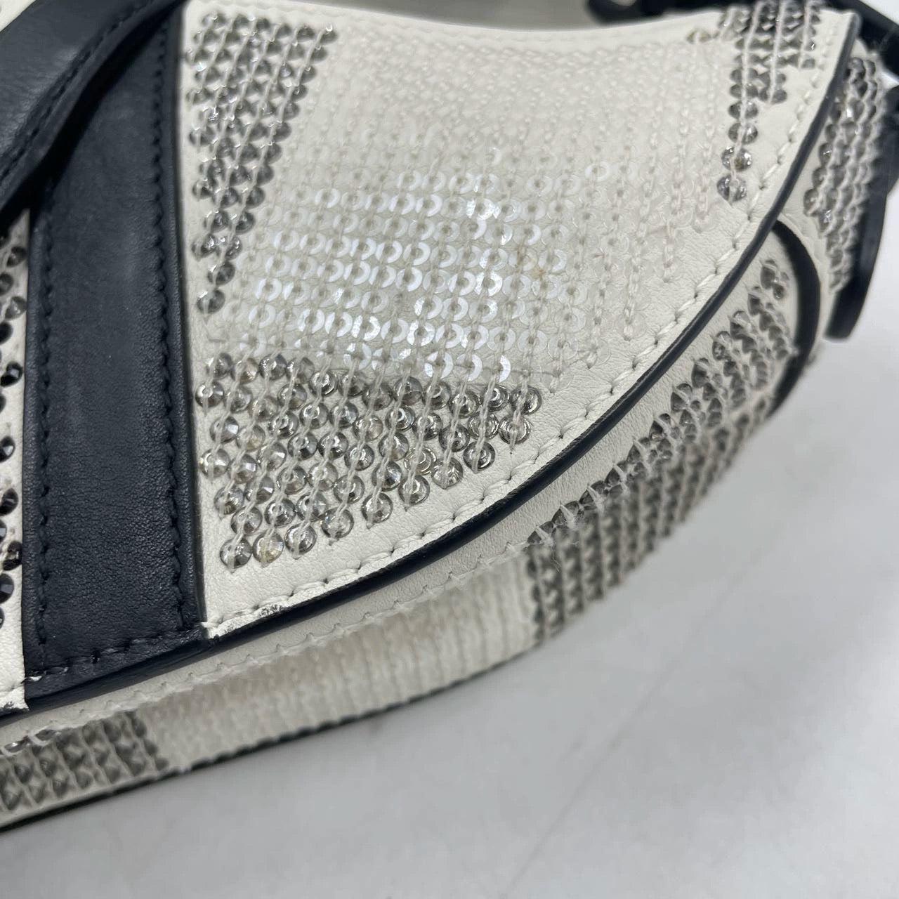 Dior Saddle Mini Beaded Black and White checkered Pattern 4