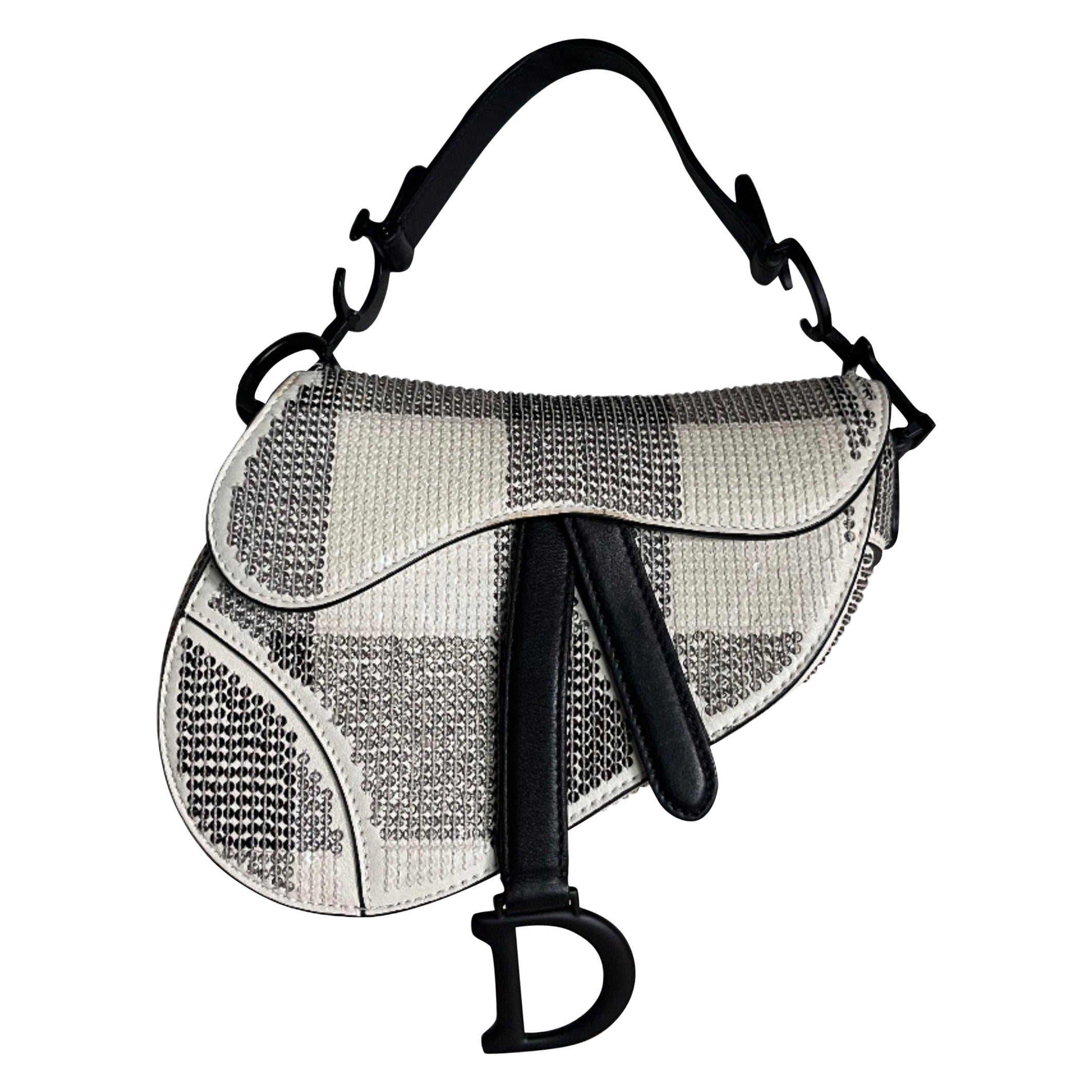 Dior Saddle Mini Beaded Black and White checkered Pattern