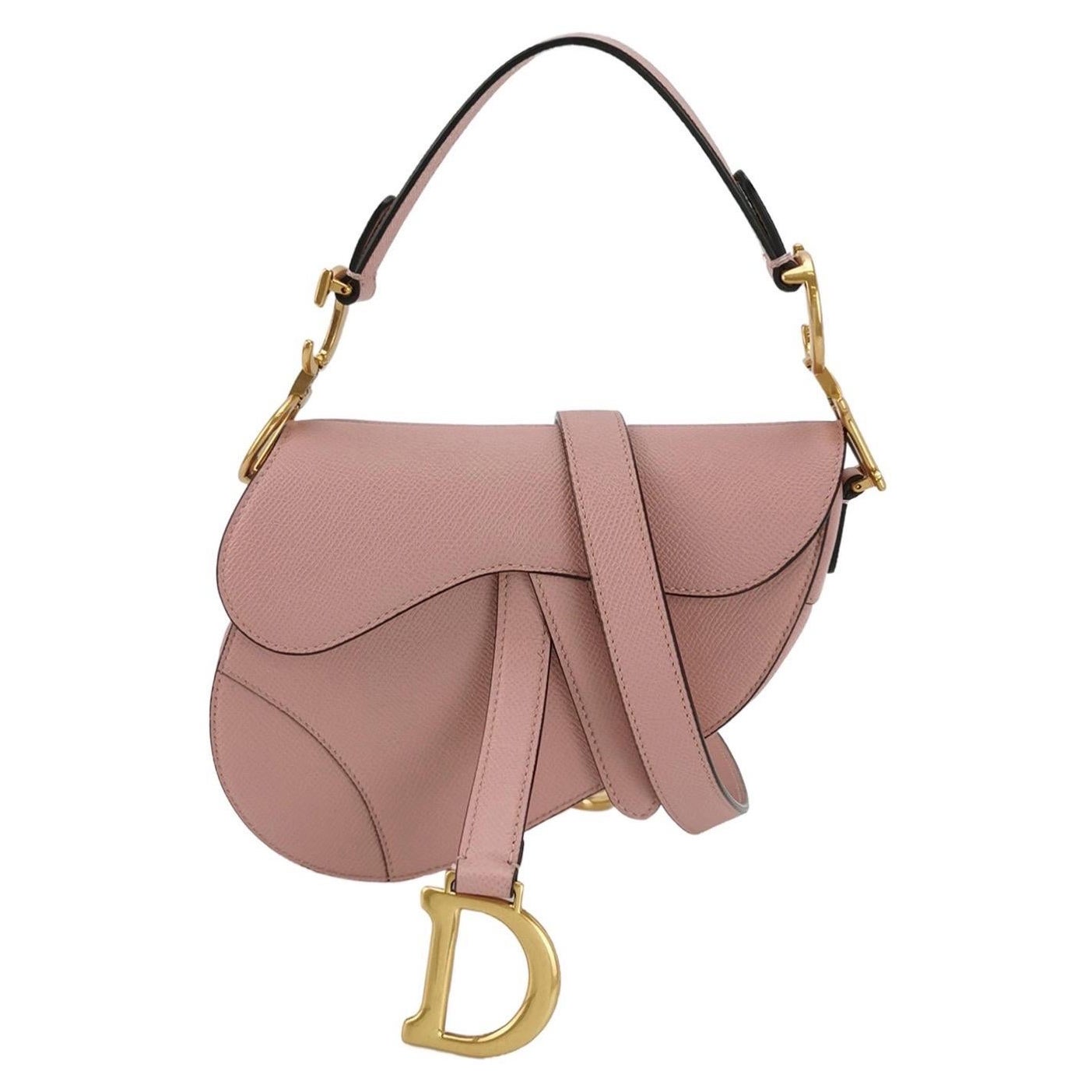 Dior Saddle Mini Cherry Blossom Pink Grained Leather GHW with Strap