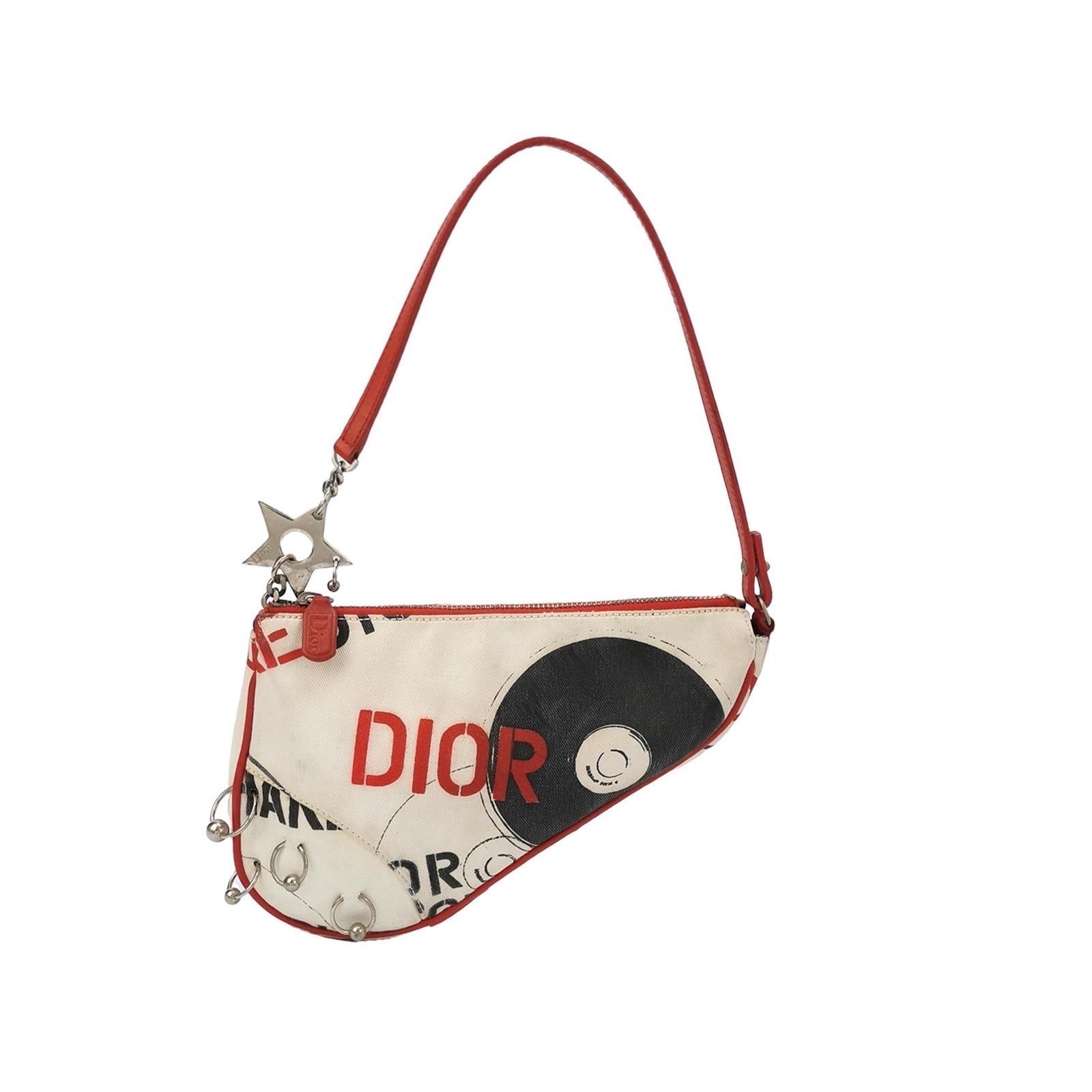 Dior Saddle Mini Classic Hardcore by John Galliano White Canvas Silver Hardware