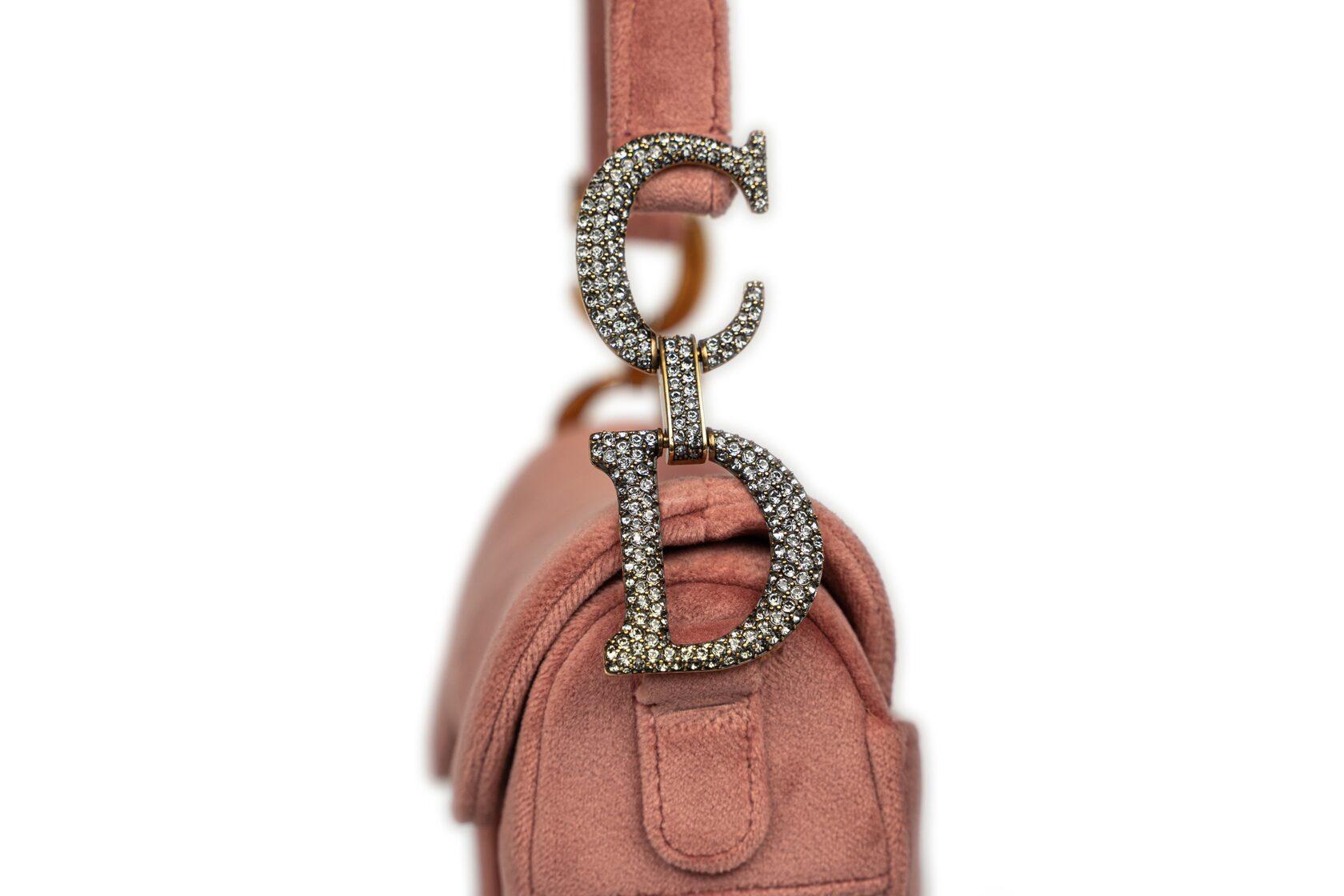 Dior Saddle Mini Dusty Rose with Rhinestones For Sale 2