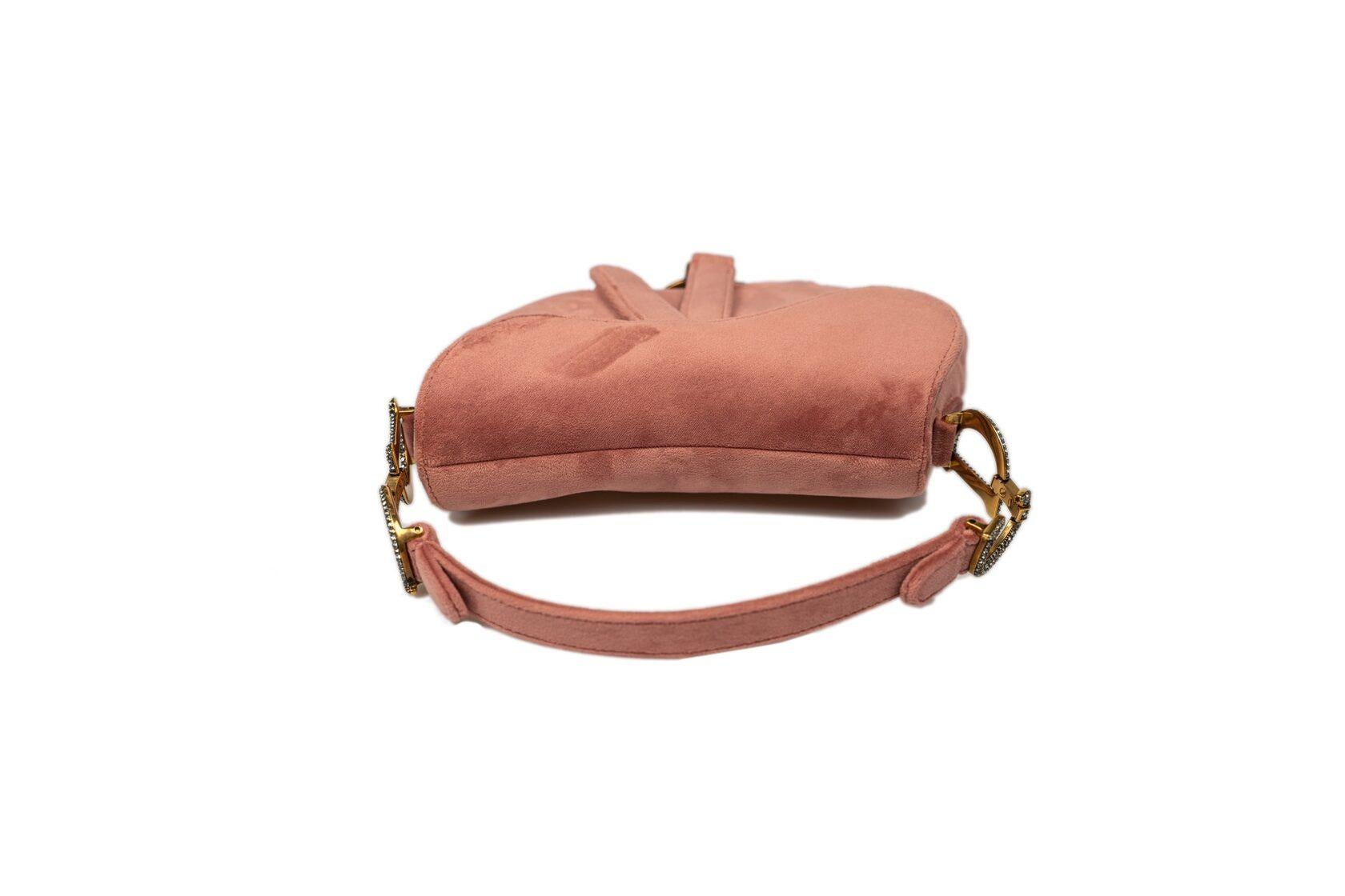 Dior Saddle Mini Dusty Rose with Rhinestones For Sale 7