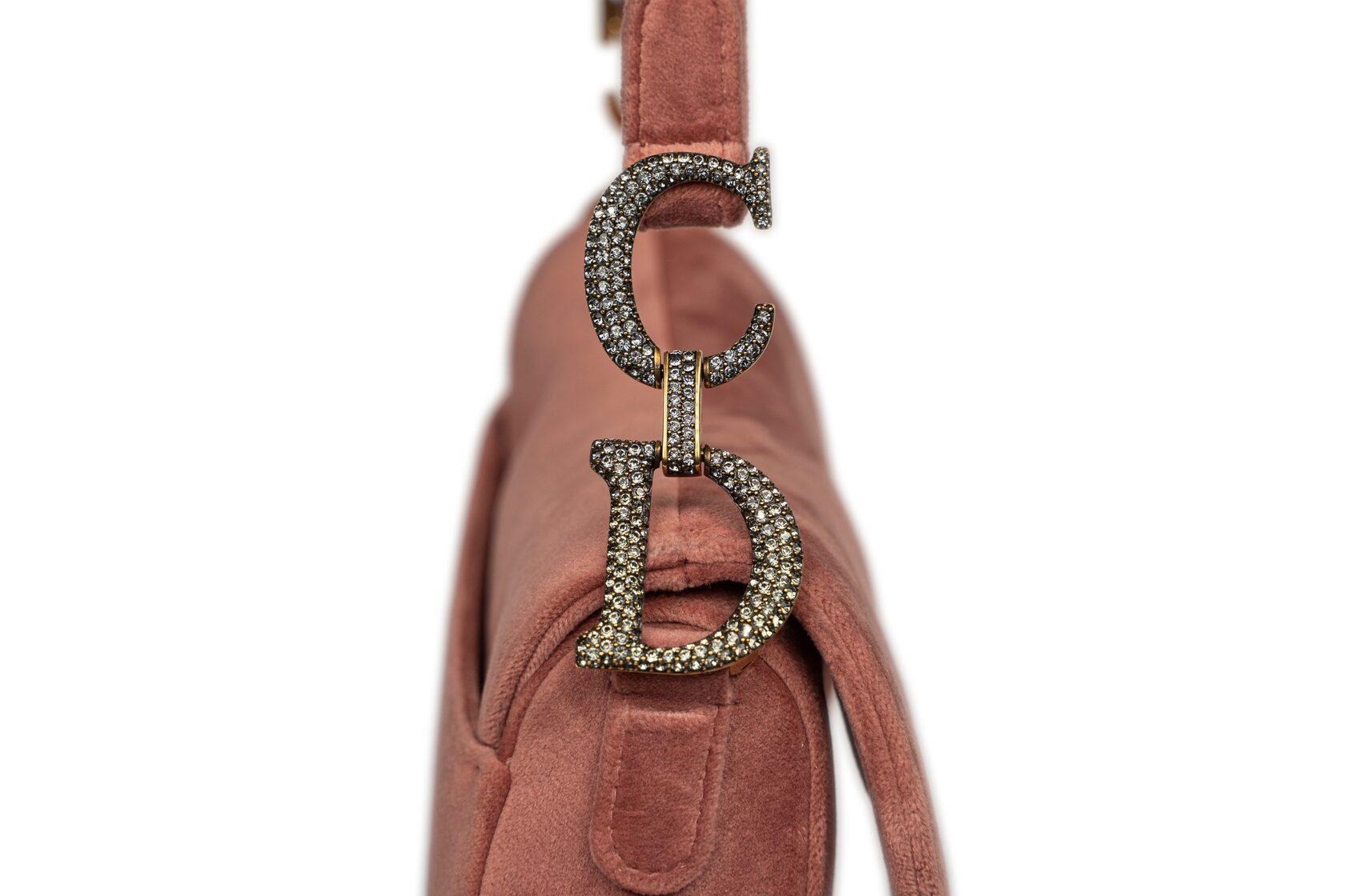 Brown Dior Saddle Mini Dusty Rose with Rhinestones For Sale