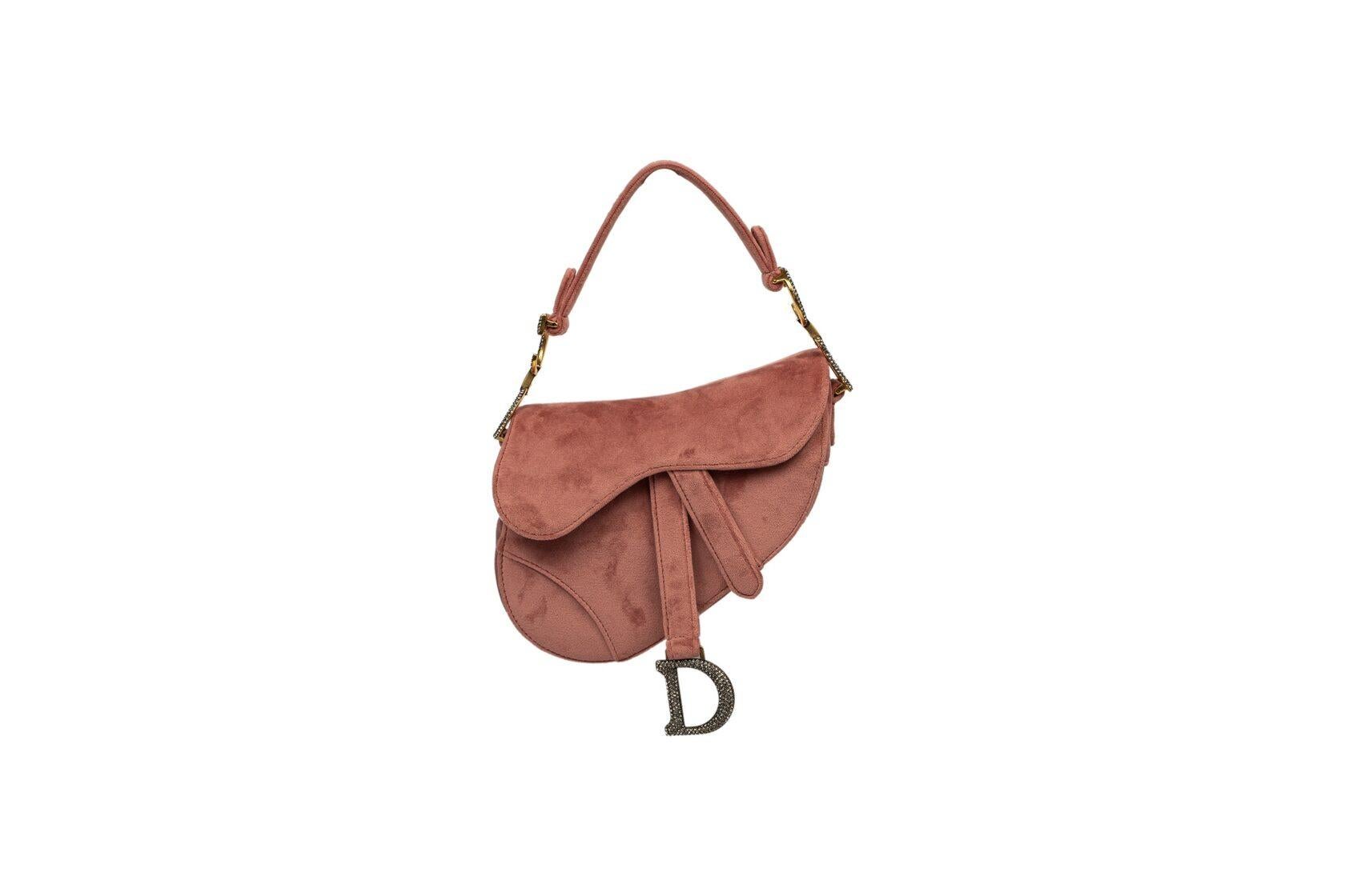 Women's Dior Saddle Mini Dusty Rose with Rhinestones For Sale