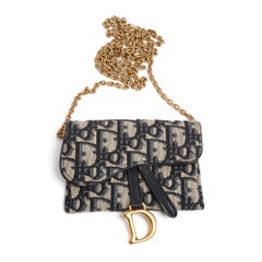Dior Saddle Mini Pochette Oblique Blue Jacquard Wallet on Chain or Bag on Belt