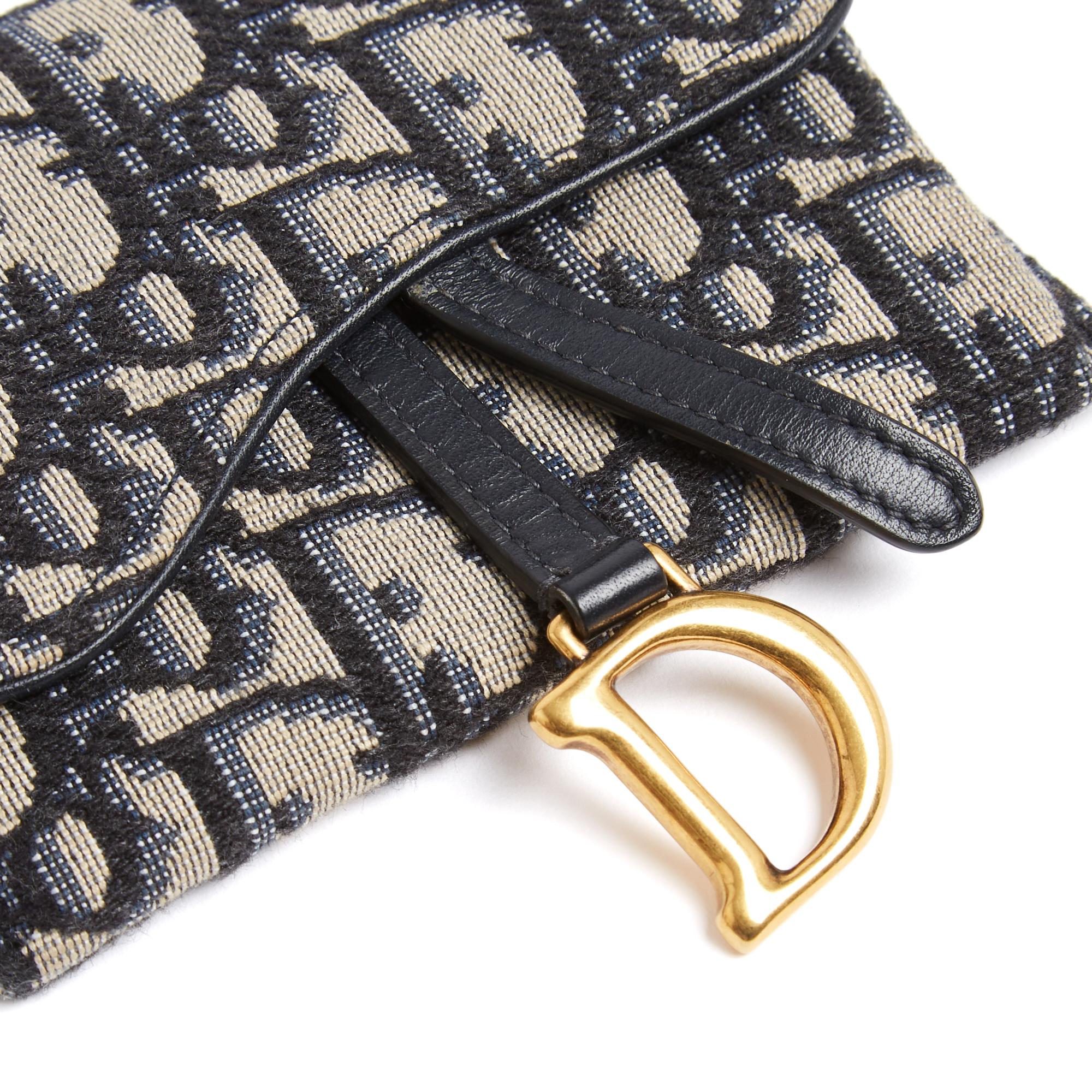 Black Dior Saddle Mini Pochette Oblique Blue Jacquard Wallet on Chain or Bag on Belt