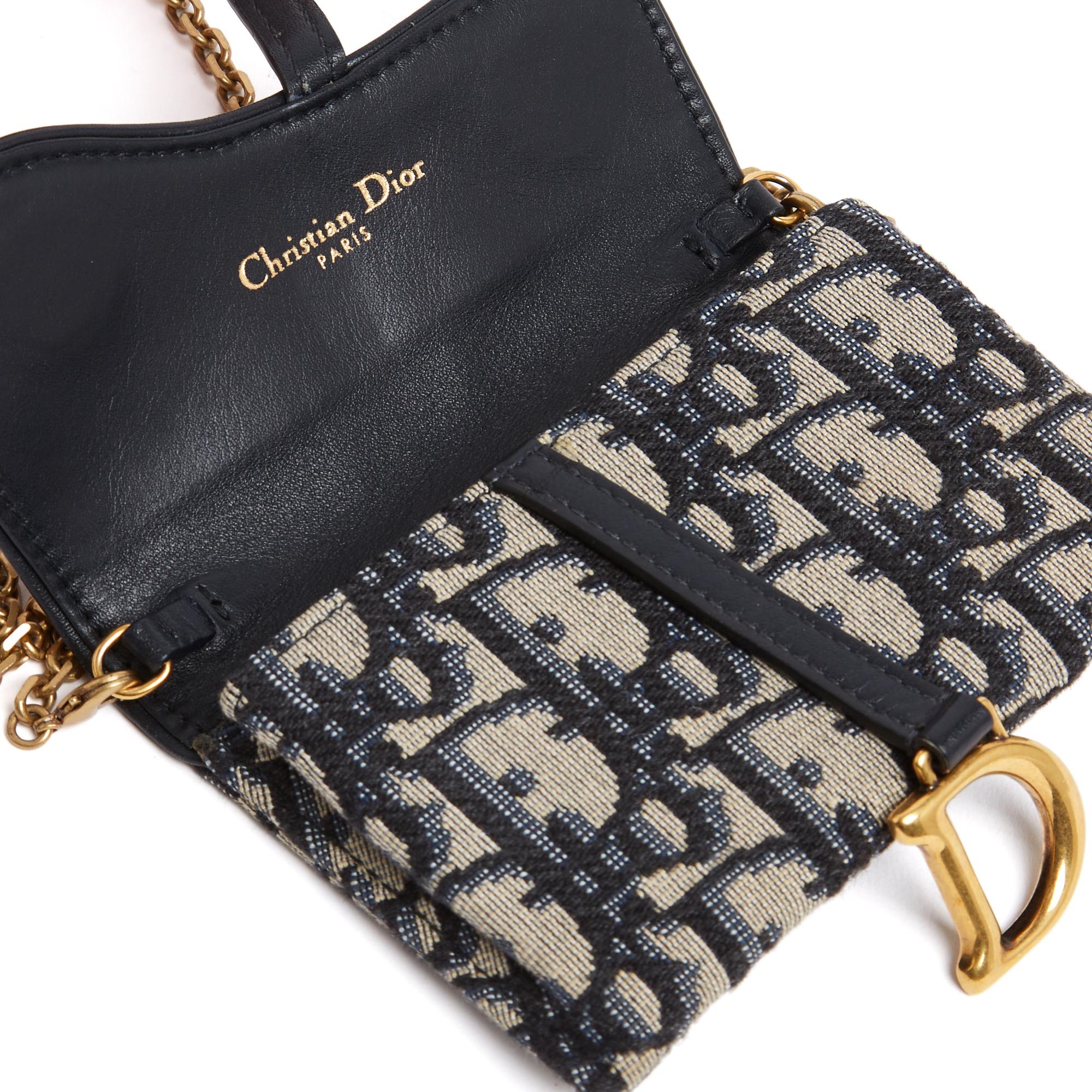Dior Saddle Mini Pochette Oblique Blue Jacquard Wallet on Chain or Bag on Belt In Excellent Condition In PARIS, FR