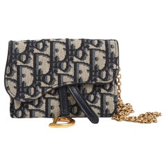 Dior Saddle Mini Pochette Oblique Blue Jacquard Wallet on Chain or Bag on Belt