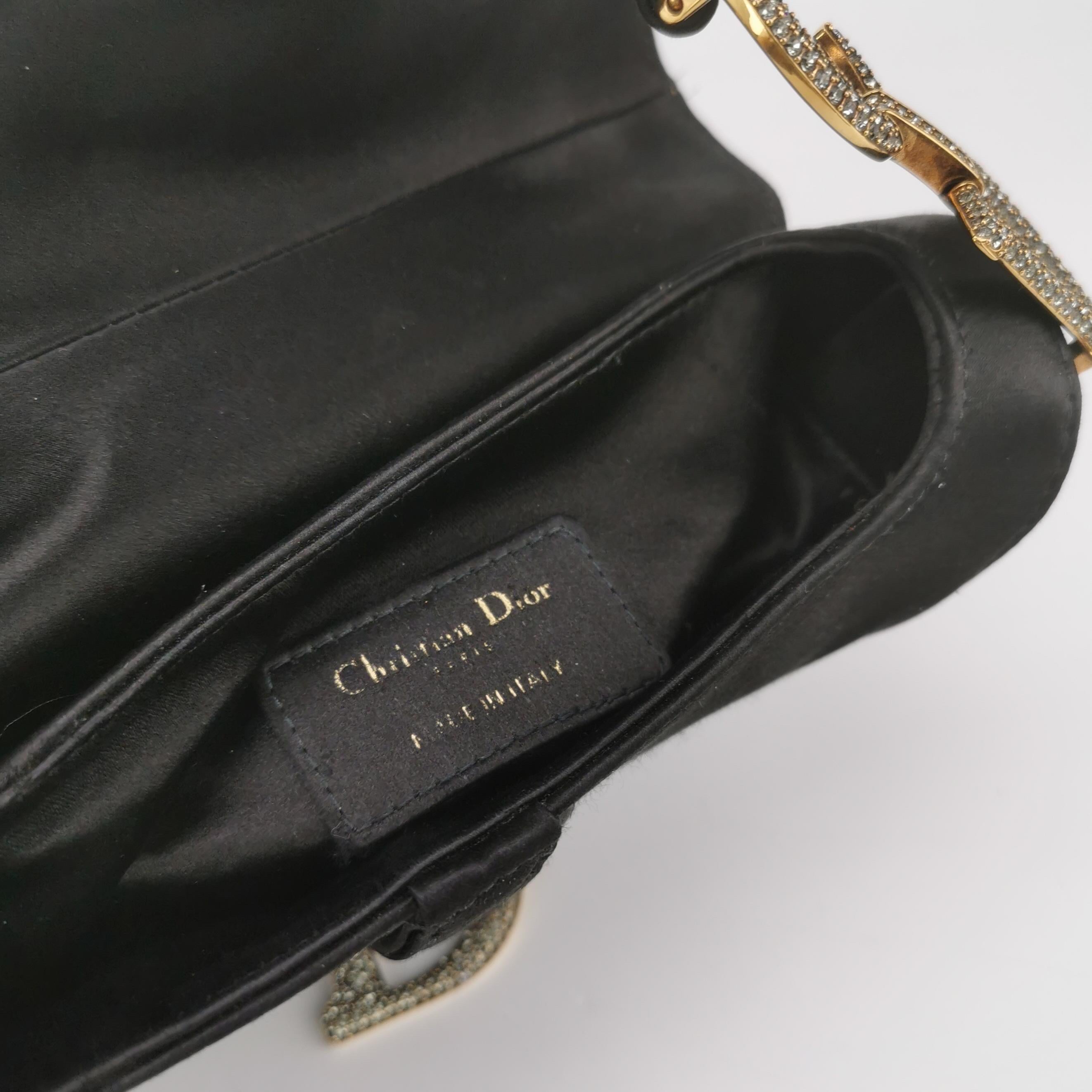 Dior Saddle Mini Silk Black with Crystal Embedded Buckles For Sale 7