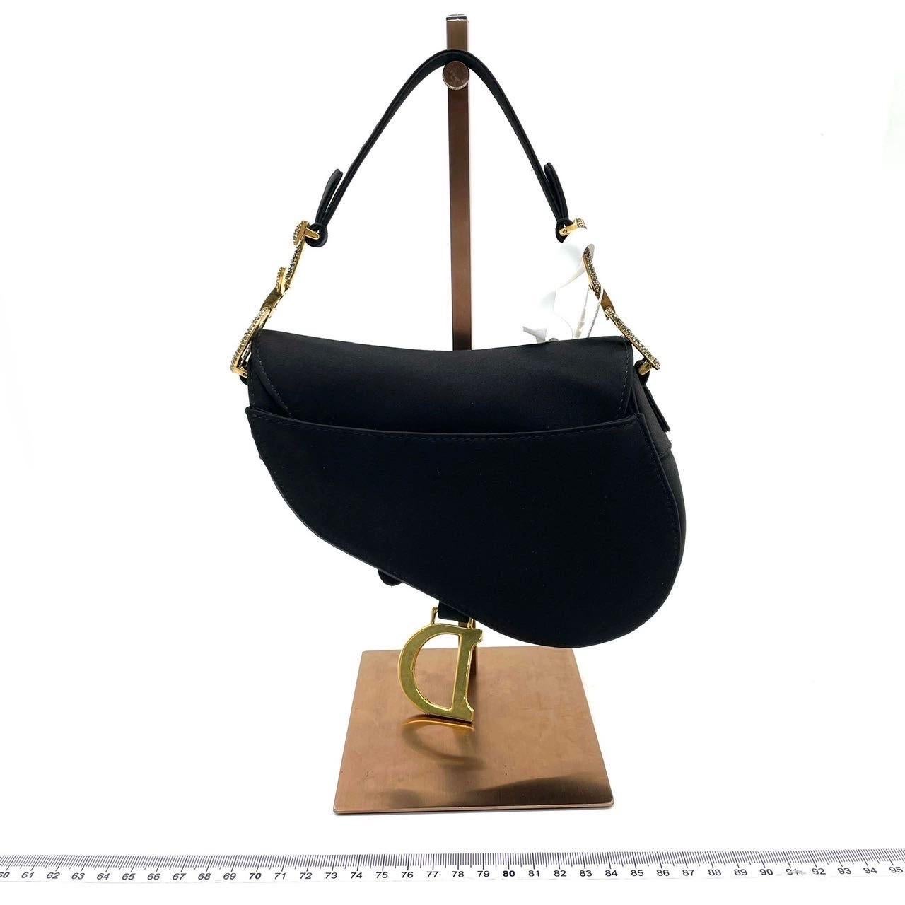 Dior Saddle Mini Silk Black avec boucles incrustées de cristal Excellent état - En vente à AUBERVILLIERS, FR