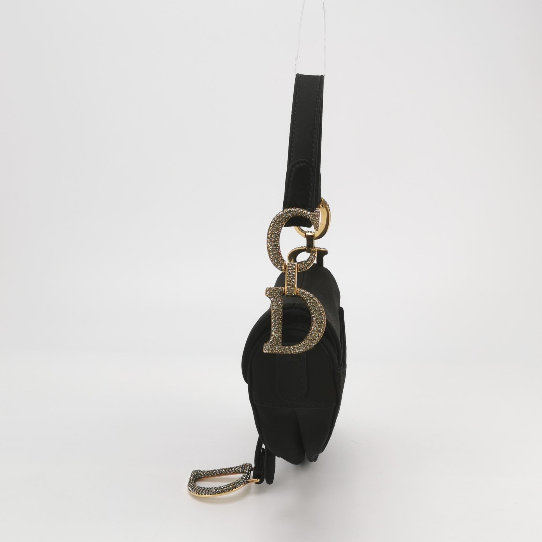 Women's Dior Saddle Mini Silk Black with Crystal Embedded Buckles For Sale