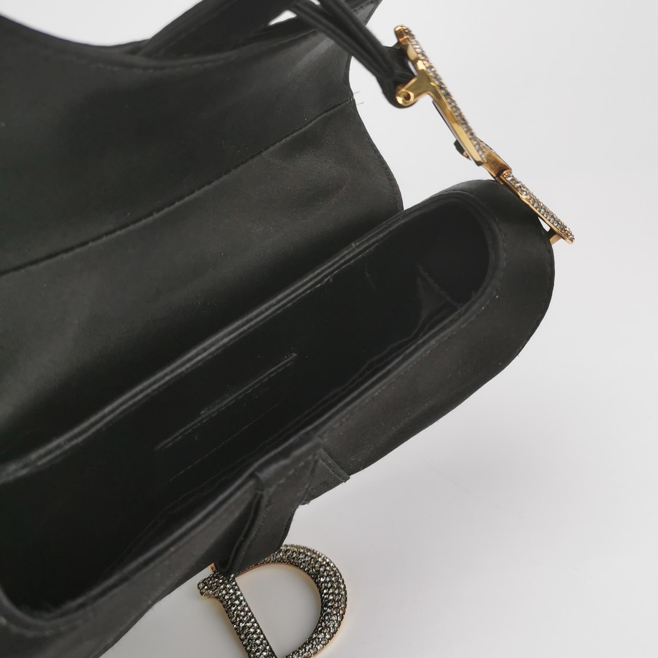 Dior Saddle Mini Silk Black with Crystal Embedded Buckles For Sale 3
