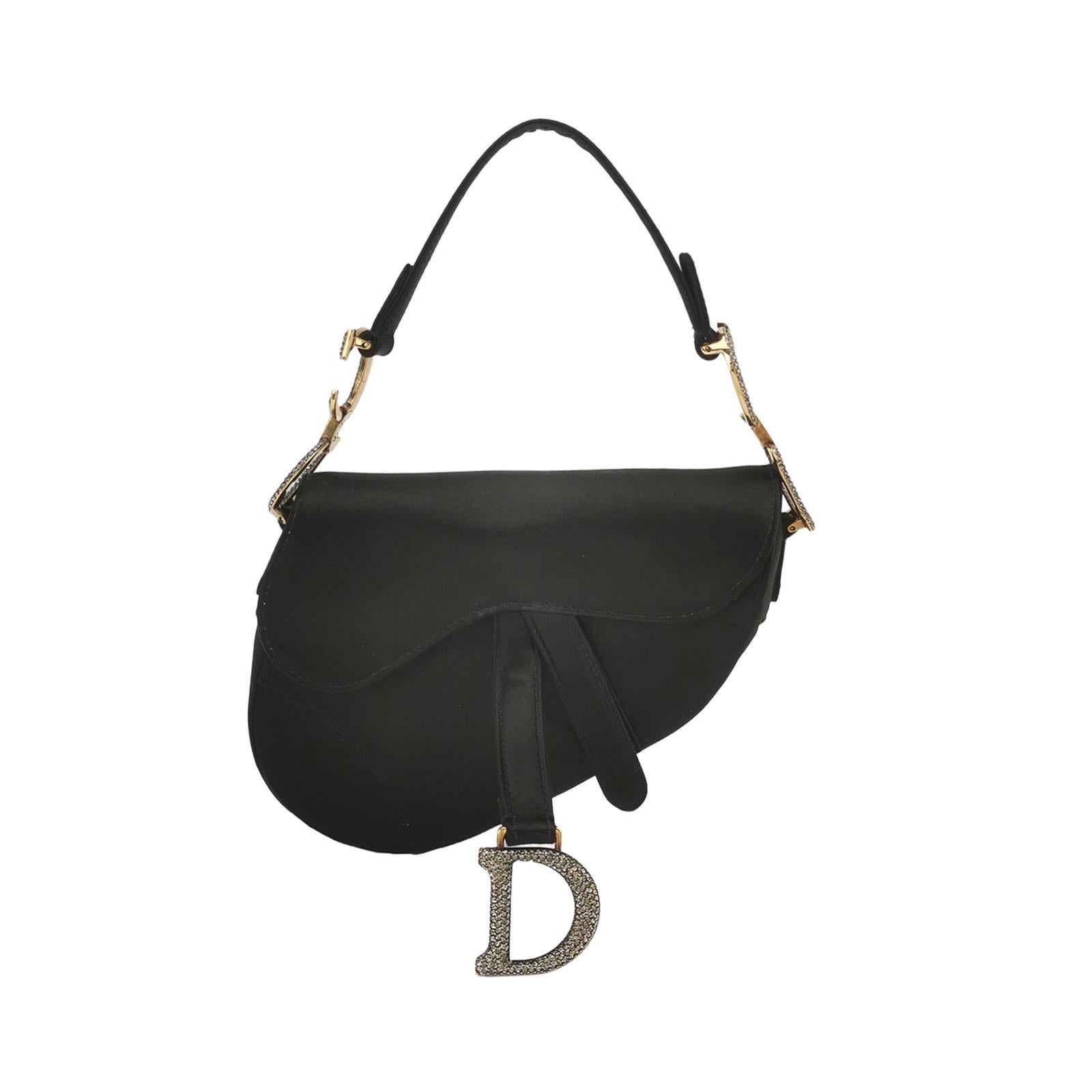Dior Saddle Mini Silk Black with Crystal Embedded Buckles For Sale