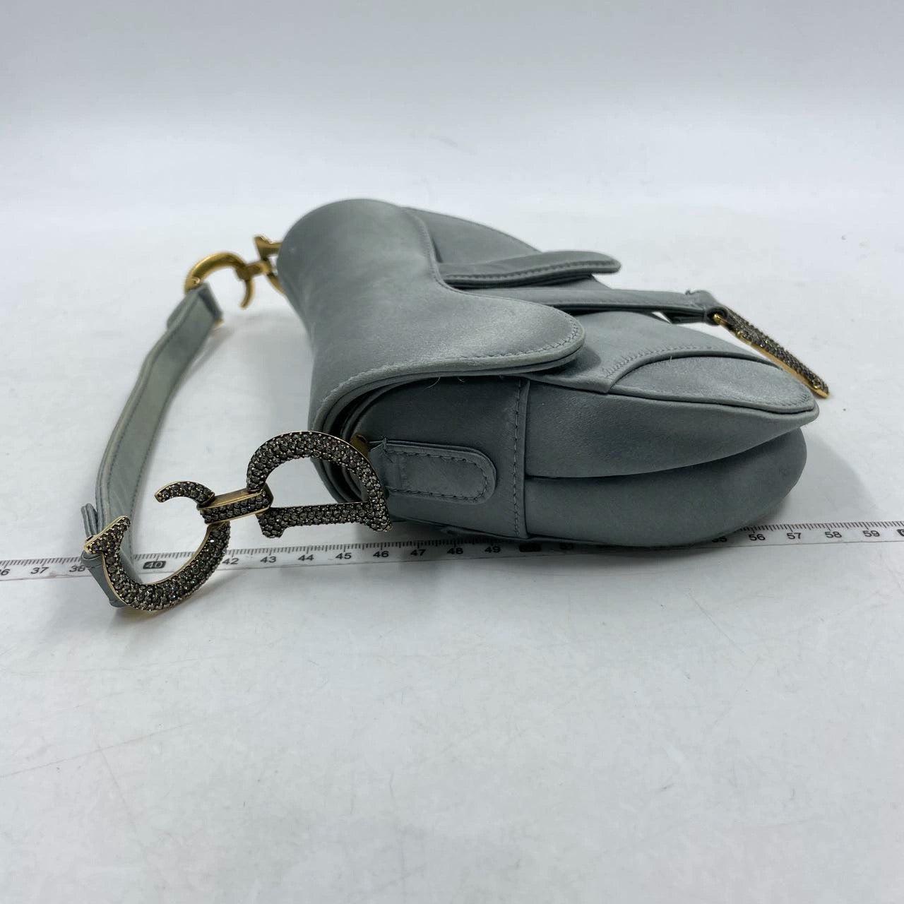 Dior Saddle Mini Silk Blue Grey with Crystal Embedded Buckles 5