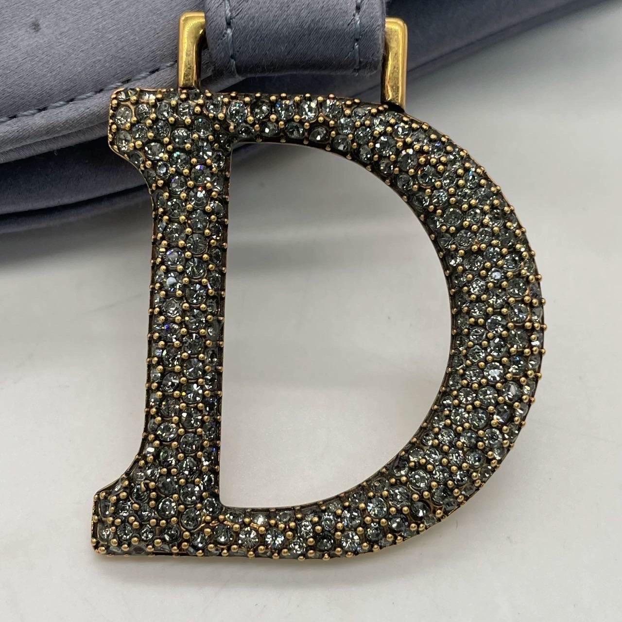 Dior Saddle Mini Silk Blue Grey with Crystal Embedded Buckles en vente 7