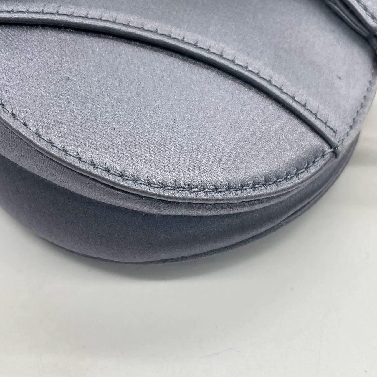 Dior Saddle Mini Silk Blue Grey with Crystal Embedded Buckles en vente 8