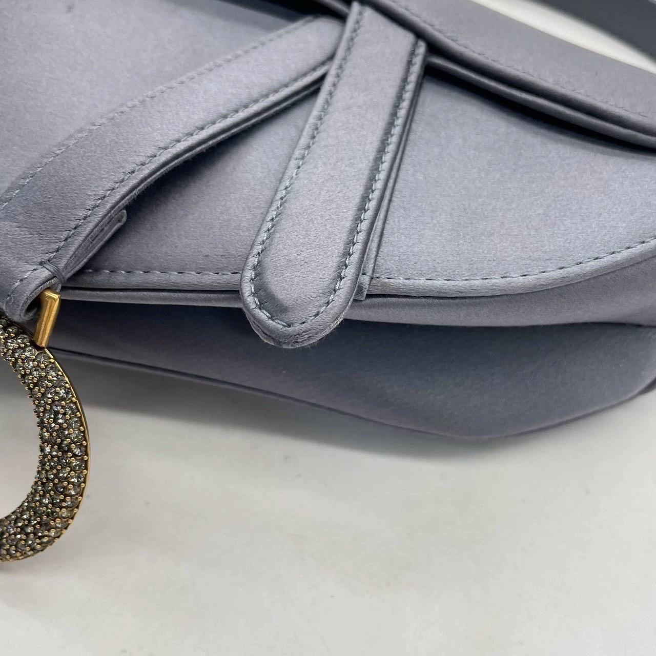 Dior Saddle Mini Silk Blue Grey with Crystal Embedded Buckles en vente 9