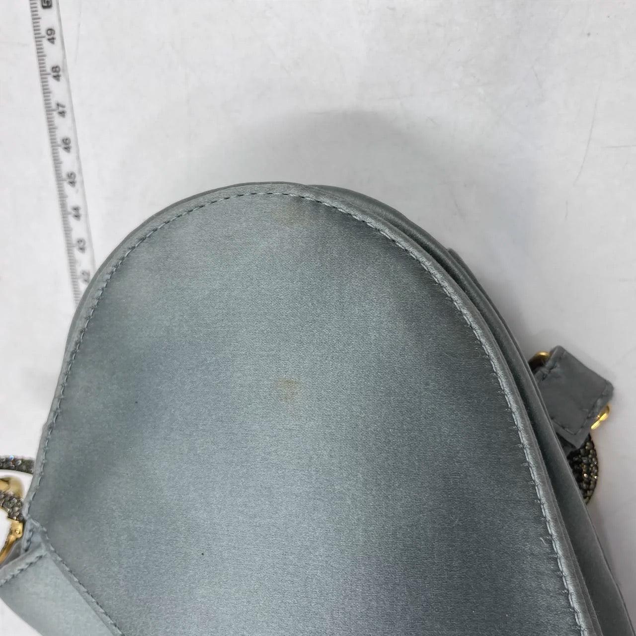 Dior Saddle Mini Silk Blue Grey with Crystal Embedded Buckles 11