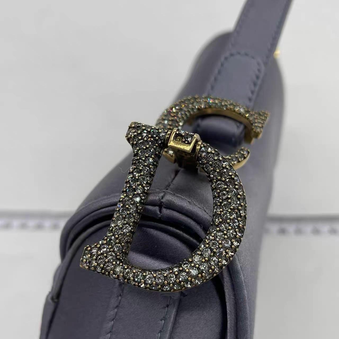 Dior Saddle Mini Silk Blue Grey with Crystal Embedded Buckles en vente 14